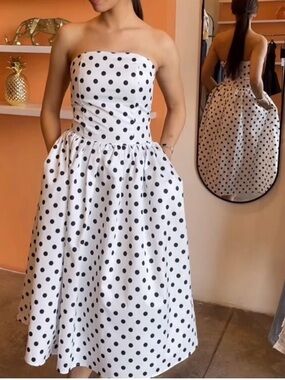NWT Elegant Retro Polka Dot Print Midi Dress size L